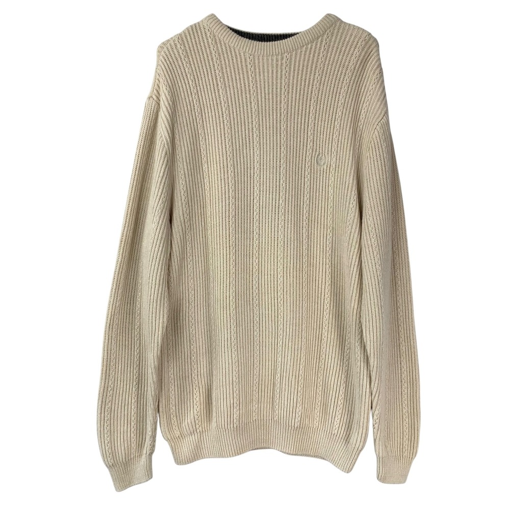 Chaps Ralph Lauren Cream Cable Knit Sweater Large Pullover Crewneck Long Sleeve